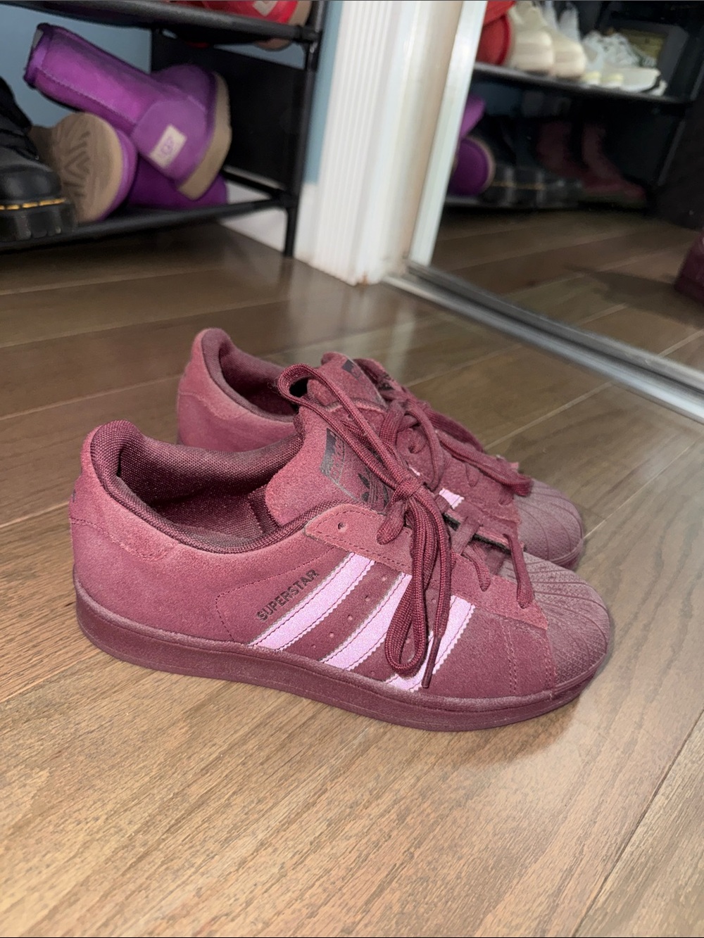Kids Burgundy Suede Sneakers adidas - Superstar Style